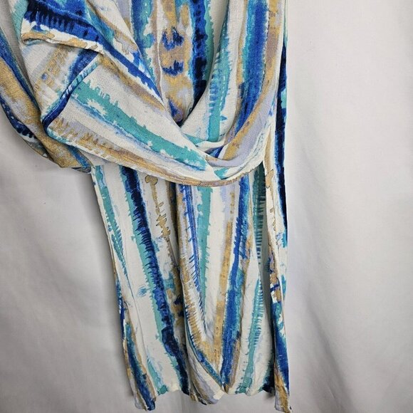 Lulus Bay Side Babe Cream and Blue Tie-Dye Maxi Dress Sleeveless Drapey Lined S - Picture 5 of 13